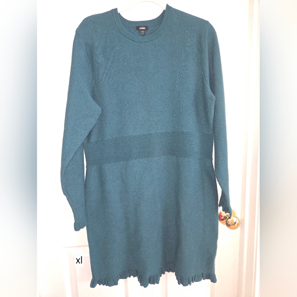 Express Teal Ribbed Knit Sweater Dress